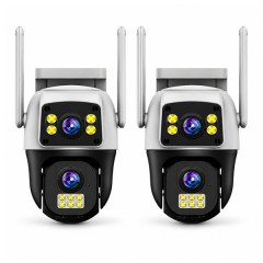 Set doua camere de supraveghere exterior DEPOX®, 8 MP, 4G SIM / Wi-Fi, două obiective, 355°, vedere 