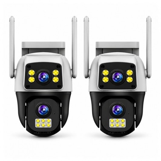 Set doua camere de supraveghere exterior DEPOX®, 8 MP, 4G SIM / Wi-Fi, două obiective, 355°, vedere nocturnă color
