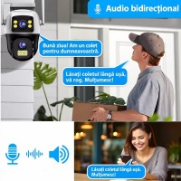 Set doua camere de supraveghere exterior DEPOX®, 8 MP, 4G SIM / Wi-Fi, două obiective, 355°, vedere nocturnă color