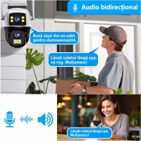 Set doua camere de supraveghere exterior DEPOX®, 8 MP, 4G SIM / Wi-Fi, două obiective, 355°, vedere nocturnă color