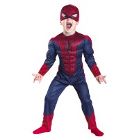 Set costum cu muschi Spiderman, 7-9 ani, manusa cu lansator si masca plastic LED, rosu Set costum cu muschi Spiderman, 7-9 ani, manusa cu lansator si masca plastic LED, rosu