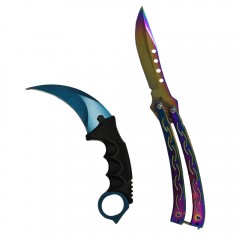 Set doua cutite , butterfly 25 cm si karambit 19 cm, multicolor, otel inoxidabil