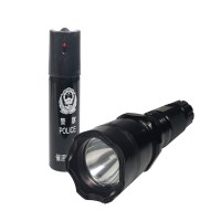 Kit autoaparare format din lanterna cu electrosoc si spray lacrimogen, metalic, negru