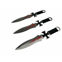 Set trei cutite de aruncat, Cross Fury, otel inoxidabil, 19 cm