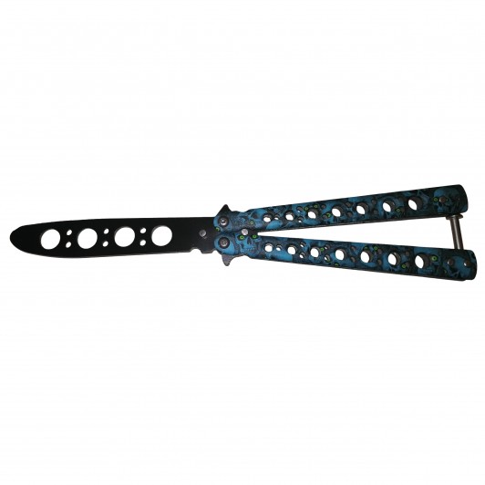 Cutit, Briceag fluture, Butterfly, Scared Skulls, pentru antrenament, 22 cm, albastru Cutit, Briceag fluture, Butterfly, Scared Skulls, pentru antrenament, 22 cm, albastru