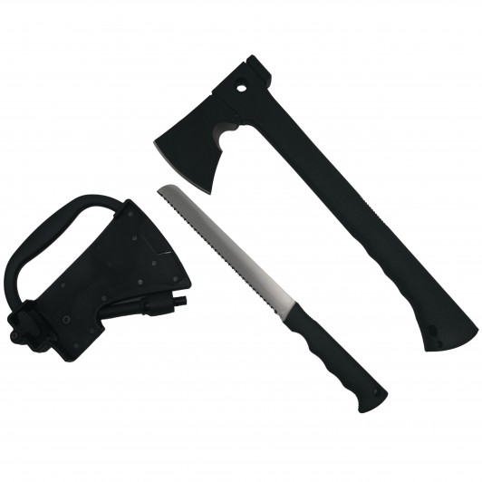 Topor Survivor, Futuristic Survival, otel inoxidabil, negru, 35.5 cm, teaca inclusa Topor Survivor, Futuristic Survival, otel inoxidabil, negru, 35.5 cm, teaca inclusa