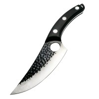 Cutit japonez lucrat manual, otel inoxidabil, 27.5 cm, negru, teaca piele inclusa