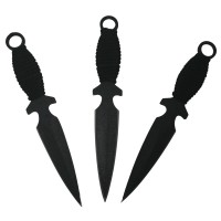 Set trei cutite de aruncat, Black Fury, otel inoxidabil, 16.5 cm, teaca piele inclusa