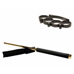 Set baston telescopic 65 cm auriu + box craniu negru