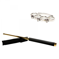 Set baston telescopic    65 cm auriu si box craniu argintiu