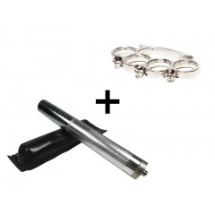 Set baston telescopic din otel, argintiu, 64 cm + box craniu argintiu