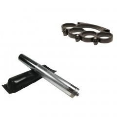 Set baston telescopic din otel, argintiu, 64 cm + box craniu negru