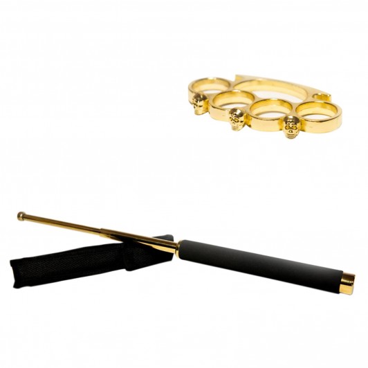 Set baston telescopic    65 cm si box craniu auriu