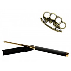 Set baston telescopic 65 cm auriu si pumnal craniu auriu