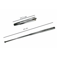 Set baston telescopic din otel, argintiu, 64 cm + box-rozeta craniu negru