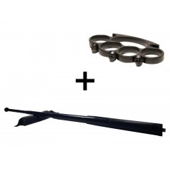 Set baston telescopic din otel, negru, 64 cm + box craniu negru