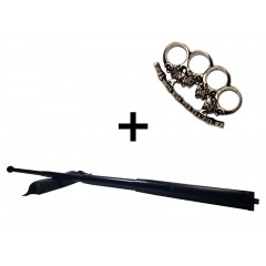 Set baston telescopic din otel, negru, 64 cm si pumnal craniu
