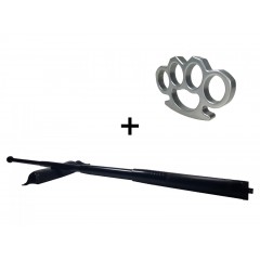 Set baston telescopic din otel, negru, 64 cm + box argintiu 0.5 cm grosime