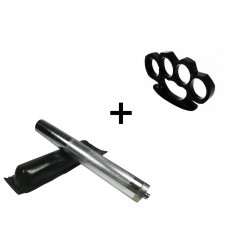 Set baston telescopic din otel, argintiu, 64 cm si box negru 0.5 cm grosime