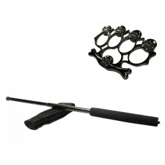 Set baston telescopic negru 50 cm + box,rozeta craniu negru