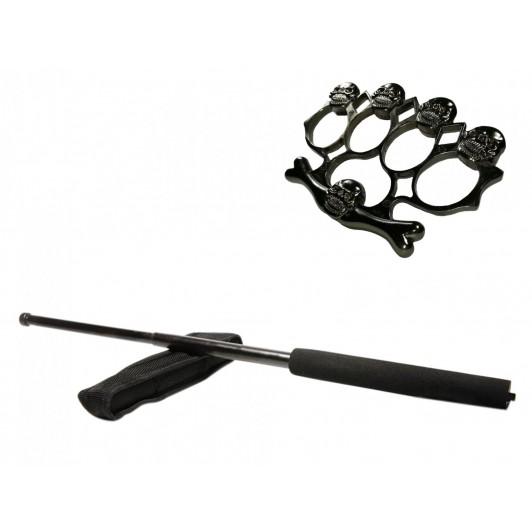Set baston telescopic negru 50 cm + box,rozeta craniu negru