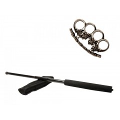 Set baston telescopic negru 50 cm si pumnal craniu Set baston telescopic negru 50 cm si pumnal craniu