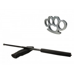 Set baston telescopic negru 50 cm +  box argintiu 1 cm grosime