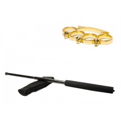 Set baston telescopic negru 64 cm + box craniu auriu