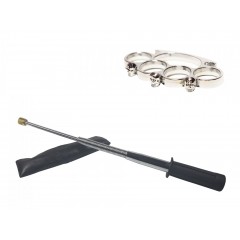 Set baston telescopic flexibil argintiu, maner cauciuc, 47 cm  47 cm + box craniu argintiu