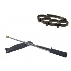Set baston telescopic flexibil argintiu, maner cauciuc, 47 cm  + box craniu negru