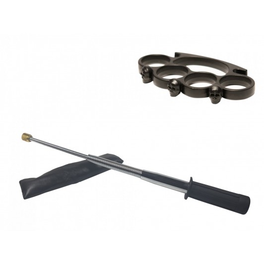 Set baston telescopic flexibil argintiu, maner cauciuc, 47 cm  + box craniu negru