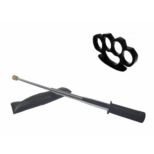 Set baston telescopic flexibil argintiu, maner cauciuc, 47 cm  +  box negru 0.5 cm grosime