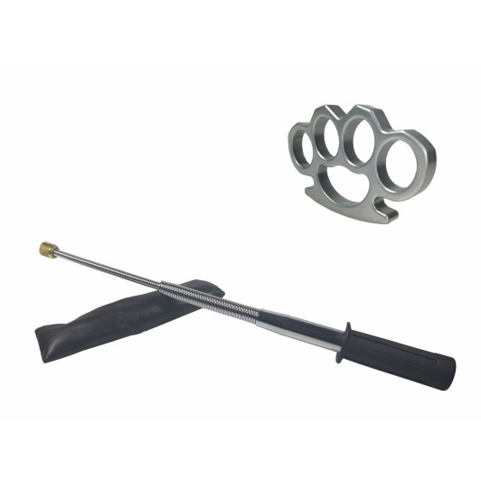 Set baston telescopic flexibil argintiu, maner cauciuc, 47 cm + box argintiu 1 cm grosime Set baston telescopic flexibil argintiu, maner cauciuc, 47 cm + box argintiu 1 cm grosime