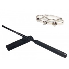 Set baston telescopic Police, 49 cm + box craniu argintiu