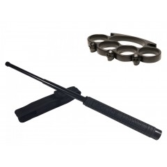 Set baston telescopic Police, 49 cm + box craniu negru