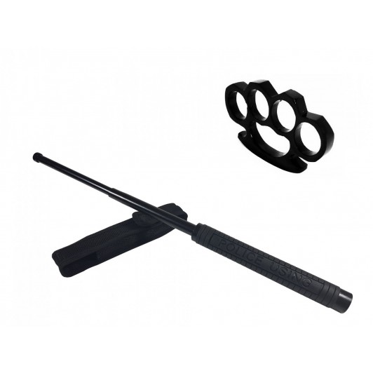 Set baston telescopic Police, 49 cm +  box negru 1 cm grosime