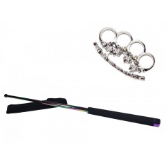 Set baston telescopic 66 cm si pumnal/box craniu argintiu