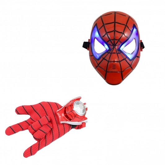 Set   manusa cu lansator si masca LED, Spiderman Gear, marime universala, rosu