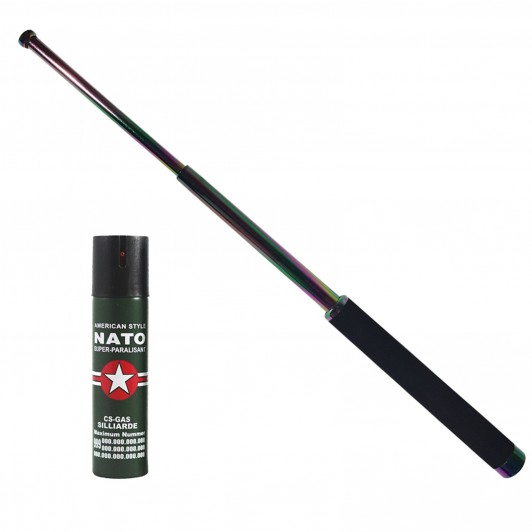 Baston telescopic 65 cm, rainbow, cadou spray NATO 60 ml Baston telescopic 65 cm, rainbow, cadou spray NATO 60 ml