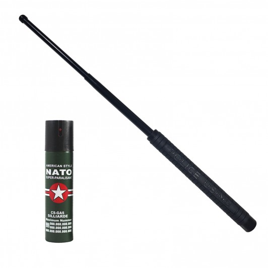 Set autoaparare   , Police Force, baston telescopic 50 cm si spray jet 60 ml