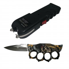 Set autoaparare, electrosoc si box tip briceag, multicolor