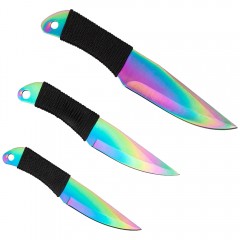 Set trei cutite de aruncat  , Rainbow Siege, otel inoxidabil, 22 cm, teaca inclusa