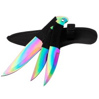 Set trei cutite de aruncat  , Rainbow Siege, otel inoxidabil, 22 cm, teaca inclusa