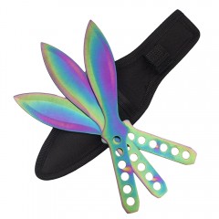 Set trei cutite de aruncat  , Rainbow Territory, otel inoxidabil, 21.5 cm, teaca inclusa