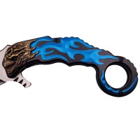 Briceag de vanatoare, Blue Hell Rider, model karambit, 17 cm, albastru
