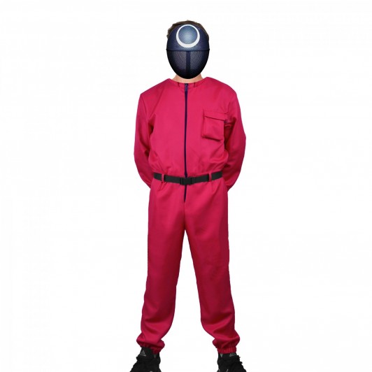 Costum pentru adulti, Jocul Calamarului, model Cerc, marimea S, rosu, centura inclusa