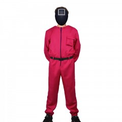 Costum pentru adulti, Jocul Calamarului, model Patrat, marimea L, rosu, centura inclusa