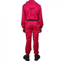 Costum pentru adulti, Jocul Calamarului, model Triunghi, marimea L, rosu, centura inclusa