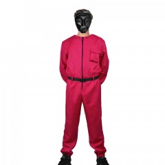 Costum pentru adulti, Jocul Calamarului, model Lider, marimea L, rosu, centura inclusa