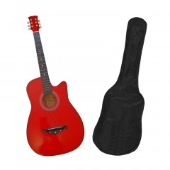 Chitara clasica din lemn, Red Raven, 95 cm, model Cutaway, rosie, husa inclusa